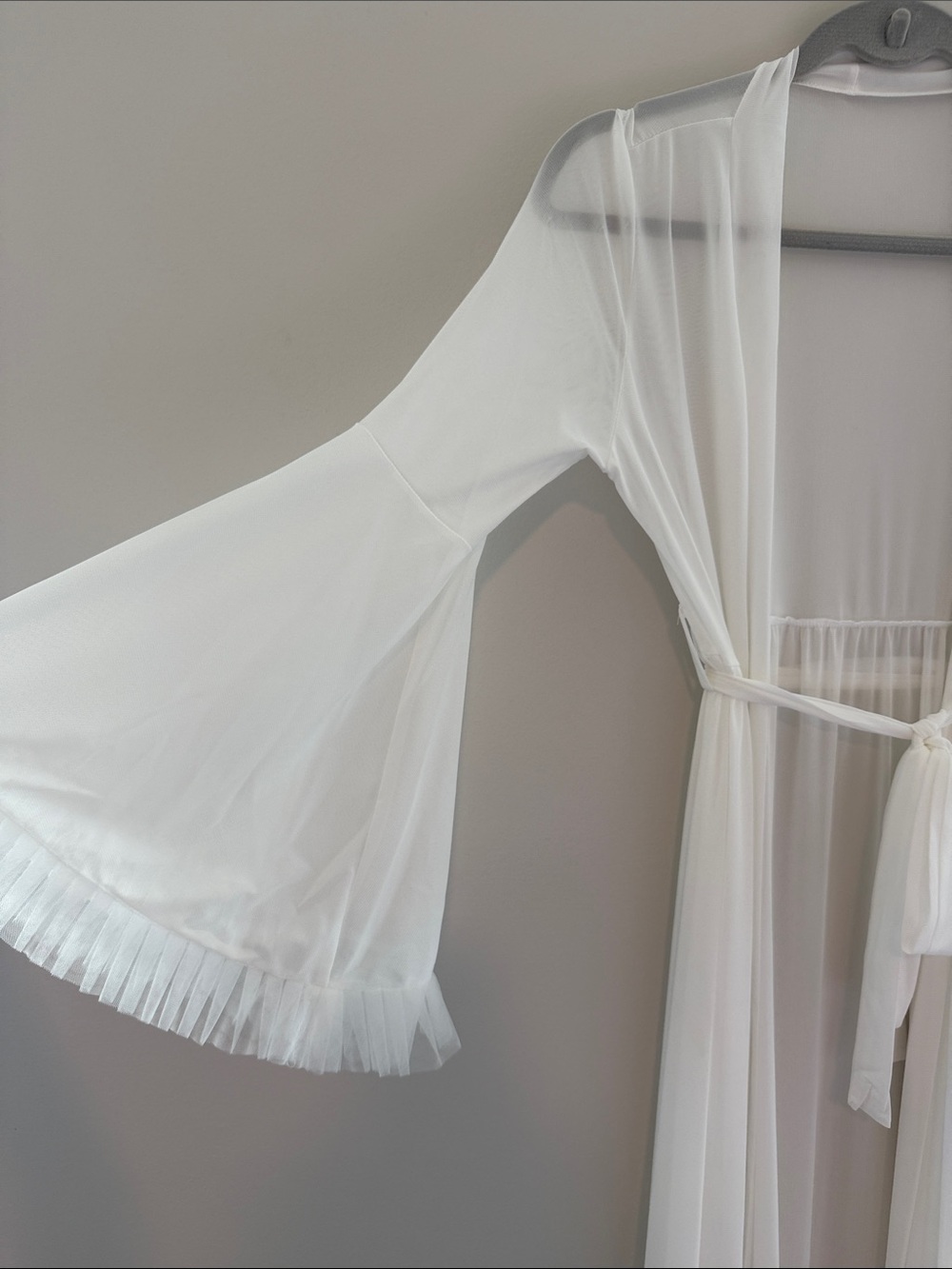 Bridal Sheer Ivory Long Robe with Ruffle Trim - Picture 4 of 4